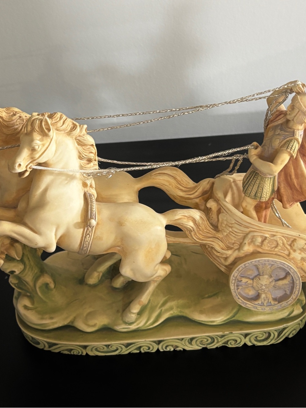 Ivory Ceramic Chariot Figurine with Horses